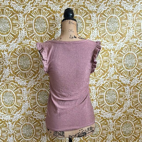 SUNDAYS By Wearesundays Kobie Metallic Ruffle Trim Tank Top Metallic Rose size M - Picture 8 of 11